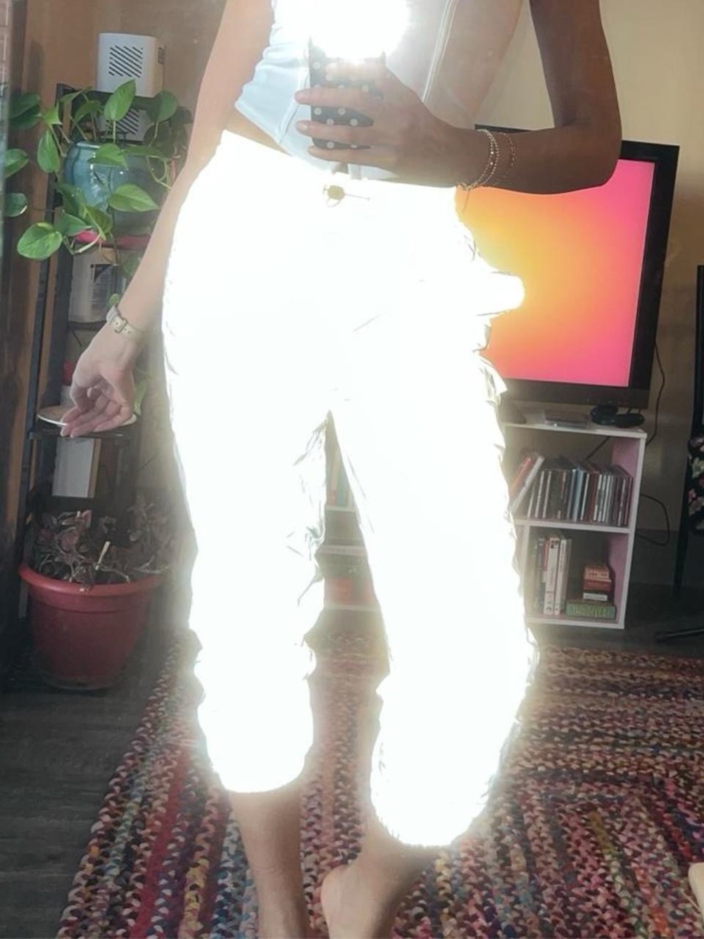 Flash reflective rave pants, scattered glitter gray, utility cargo style